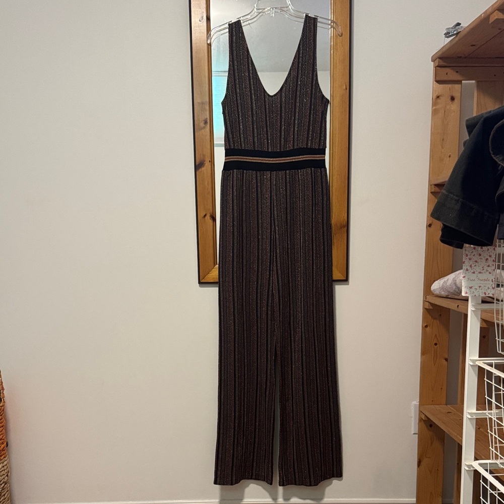 Elegant Black and Brown Jumpsuit with sparkle and shine. Flowy legs
